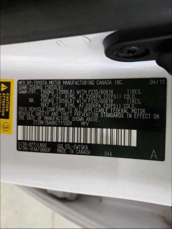 2011 LEXUS RX 350 2T2BK1BA8BC111009