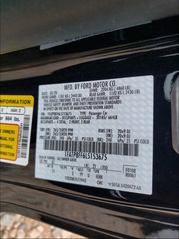 2020 FORD MUSTANG GT 1FATP8FF6L5153675