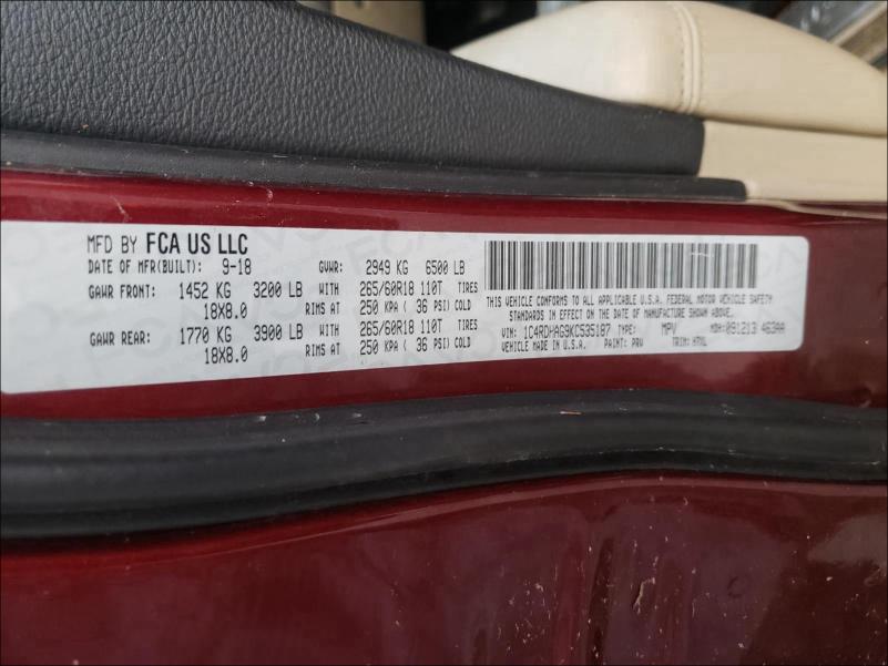2019 DODGE DURANGO SX 1C4RDHAG9KC535187