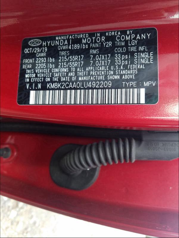 2020 HYUNDAI KONA SEL KM8K2CAA0LU492209