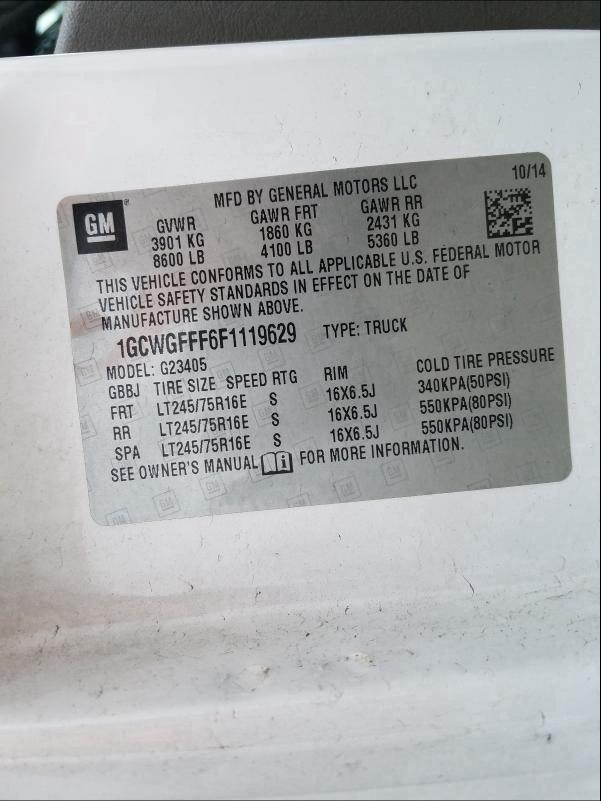 2015 CHEVROLET EXPRESS G2 1GCWGFFF6F1119629