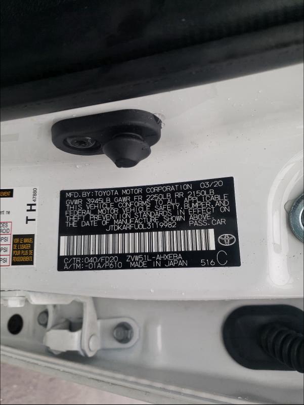 2020 TOYOTA PRIUS L JTDKARFU0L3119982
