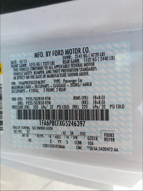 1FA6P8CFXG5246397 2016 FORD MUSTANG GT