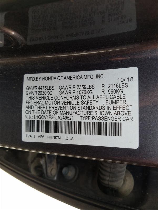 1HGCV1F36JA249521 2018 HONDA ACCORD SPORT