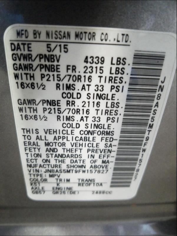 2015 NISSAN ROGUE SELE JN8AS5MT9FW157827