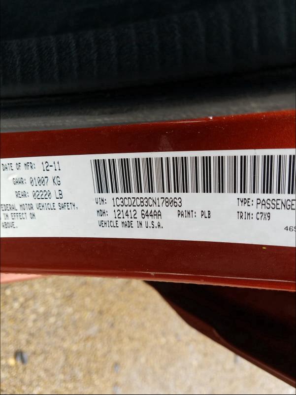 2012 DODGE AVENGER SX 1C3CDZCB3CN178063
