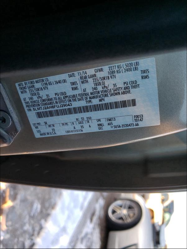 2015 LINCOLN MKC 5LMTJ2AH8FUJ29043