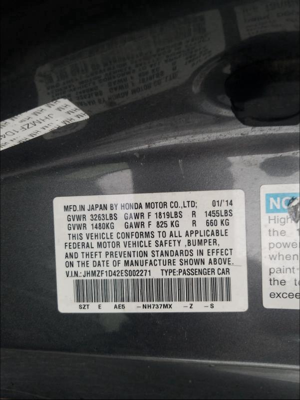 2014 HONDA CR-Z JHMZF1D42ES002271