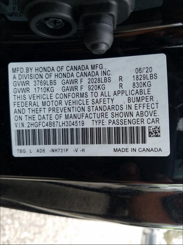 2020 HONDA CIVIC SPOR 2HGFC4B87LH304519