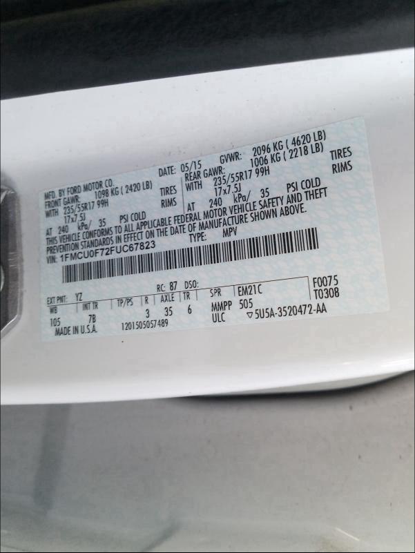 1FMCU0F72FUC67823 2015 Ford Escape S 2.5L