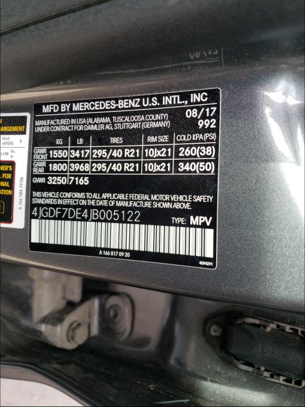 2018 MERCEDES-BENZ GLS 550 4M 4JGDF7DE4JB005122