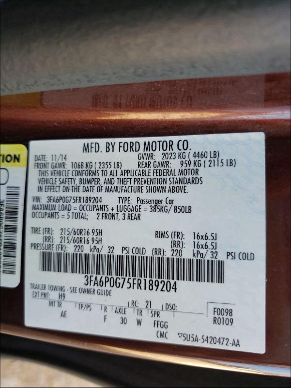2015 FORD FUSION S 3FA6P0G75FR189204