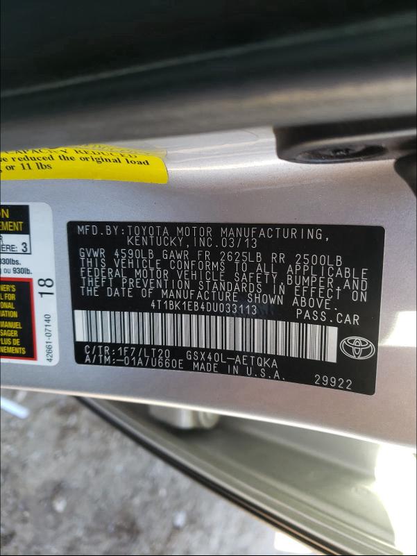 2013 TOYOTA AVALON BAS 4T1BK1EB4DU033113