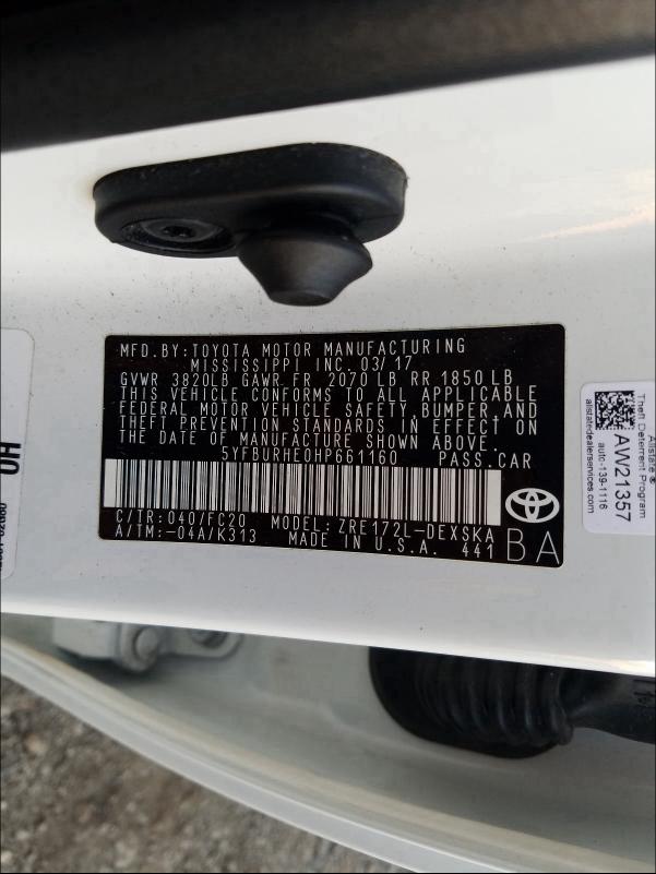 2017 TOYOTA COROLLA L - 5YFBURHE0HP661160