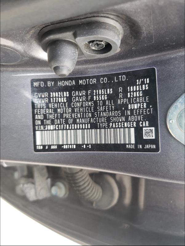 2018 HONDA CIVIC EXL JHMFC1F78JX009080