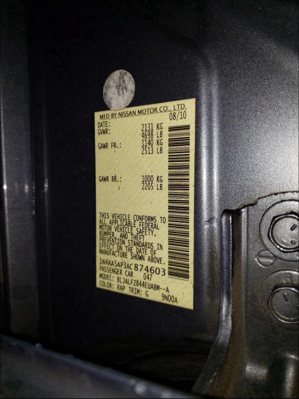 2010 NISSAN MAXIMA 1N4AA5AP3AC874603