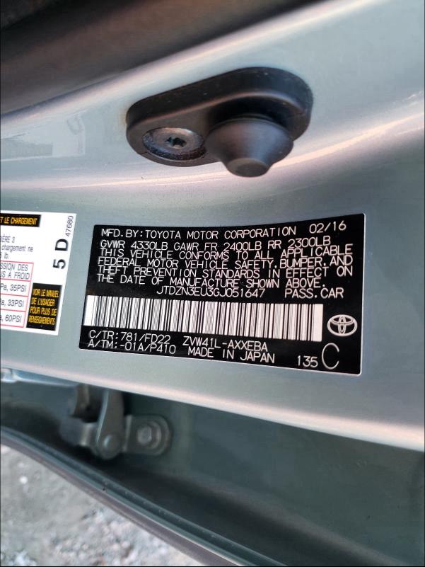 2016 TOYOTA PRIUS V JTDZN3EU3GJ051647