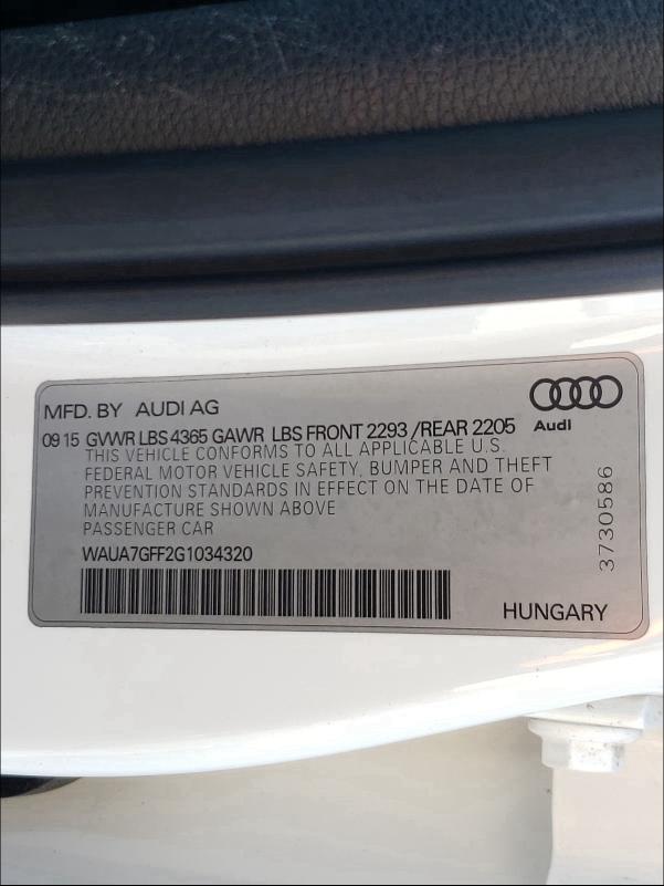 2016 AUDI A3 PREMIUM WAUA7GFF2G1034320