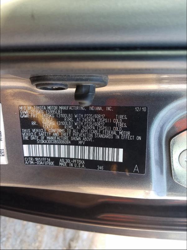2011 TOYOTA SIENNA BAS 5TDKA3DC0BS006084