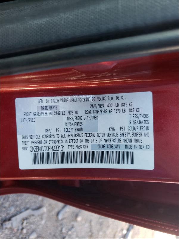 2015 MAZDA 3 3MZBM1V70FM233131