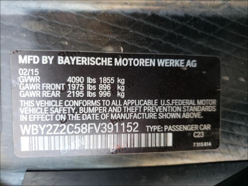 VIN WBY2Z2C58FV391152 2015 BMW I8 no.10