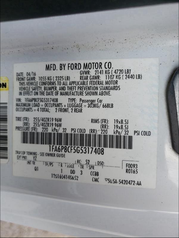 2016 FORD MUSTANG GT 1FA6P8CF5G5317408