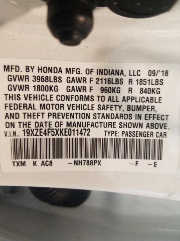 2019 HONDA INSIGHT 19XZE4F5XKE011472
