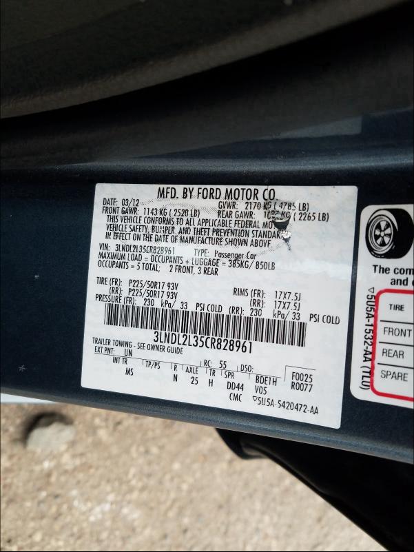 2012 LINCOLN MKZ HYBRID 3LNDL2L35CR828961