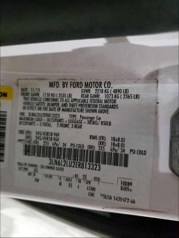 2014 LINCOLN MKZ HYBRID 3LN6L2LU2ER813323