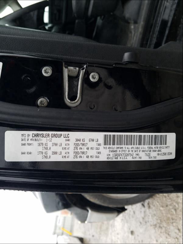 2012 DODGE RAM 1C6RD6FK7CS207542