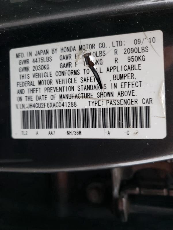 2010 ACURA TSX JH4CU2F6XAC041288