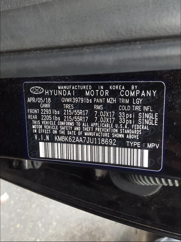 2018 HYUNDAI KONA SEL KM8K62AA7JU118692