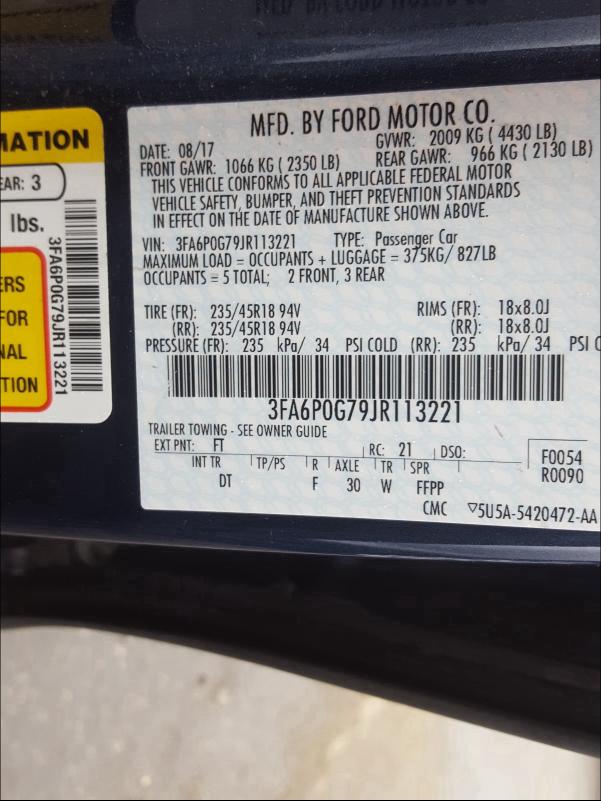 2018 FORD FUSION S 3FA6P0G79JR113221