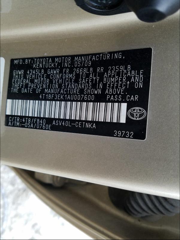 2010 TOYOTA CAMRY BASE 4T1BF3EK1AU007600