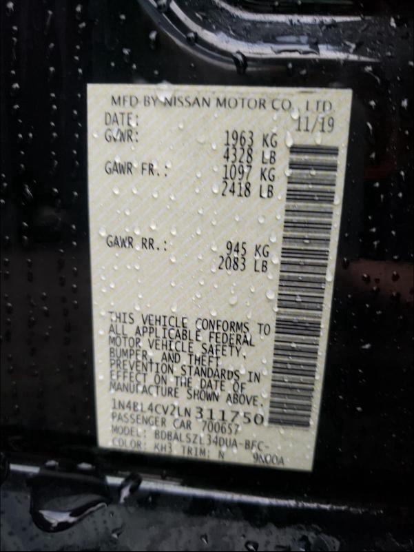 2020 NISSAN ALTIMA SR 1N4BL4CV2LN311750