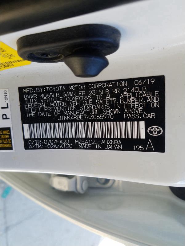 2019 TOYOTA COROLLA SE JTNK4RBE7K3065970