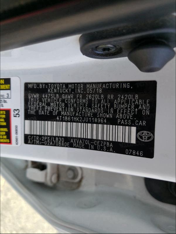 2018 TOYOTA CAMRY XSE 4T1B61HK2JU118964