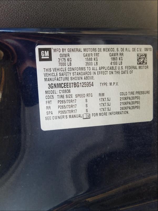 2011 CHEVROLET AVALANCHE 3GNMCEE07BG125954