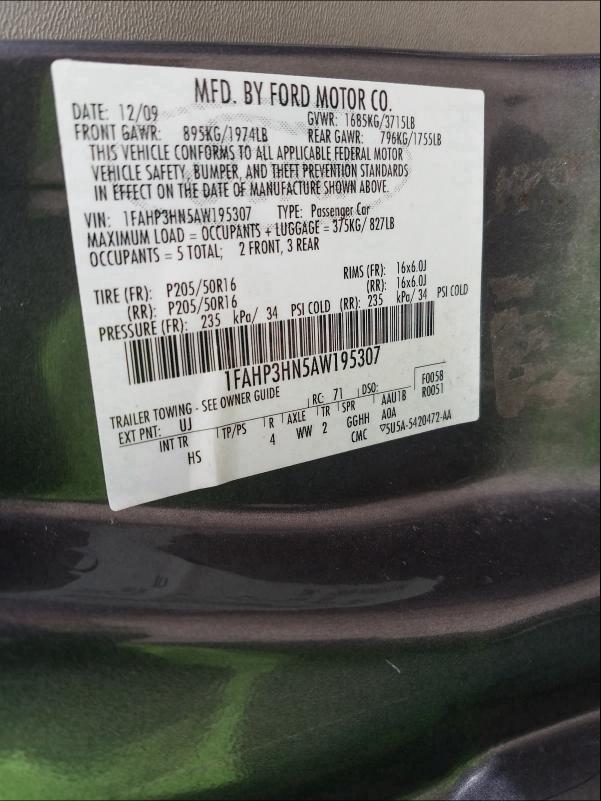 2010 FORD FOCUS SEL 1FAHP3HN5AW195307