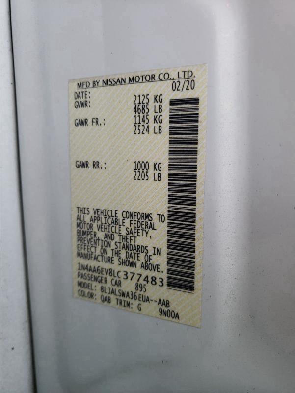 2020 NISSAN MAXIMA SR 1N4AA6EV8LC377483