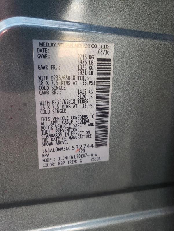 2016 INFINITI QX60 5N1AL0MM3GC532744