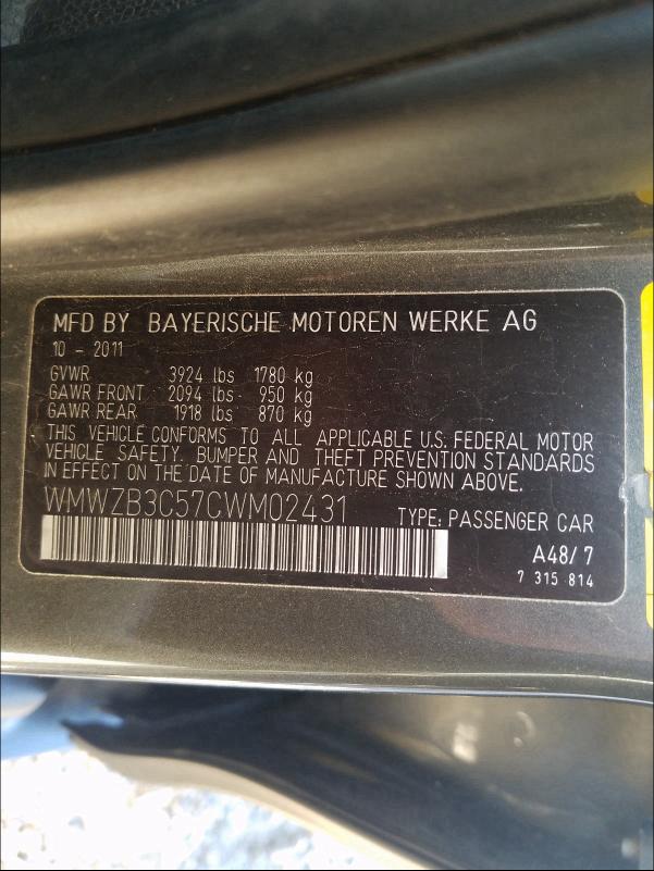 2012 MINI COOPER COU WMWZB3C57CWM02431