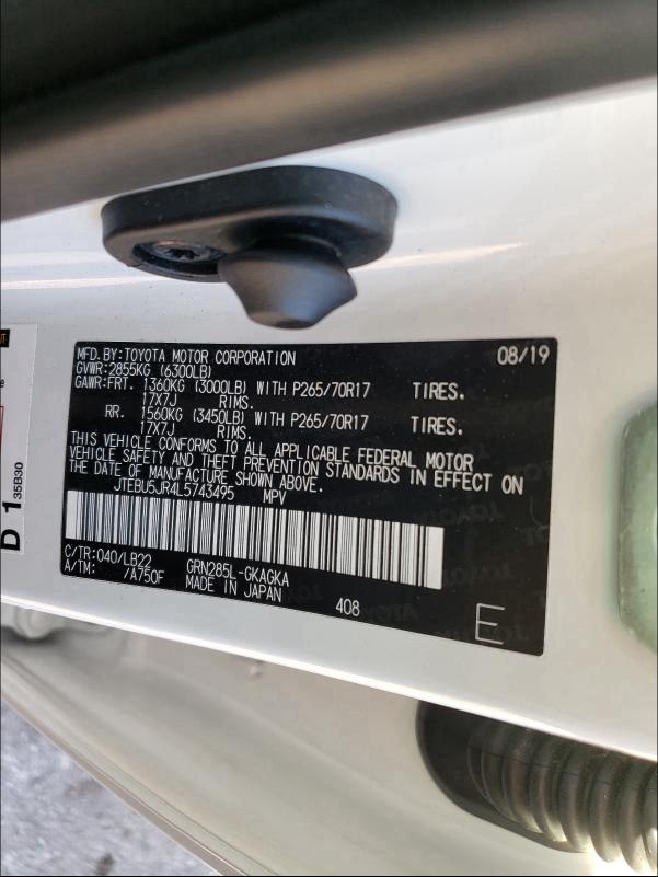 2020 TOYOTA 4 RUNR SR5 JTEBU5JR4L5743495