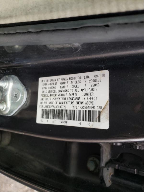 2010 ACURA TSX JH4CU2F64AC039729