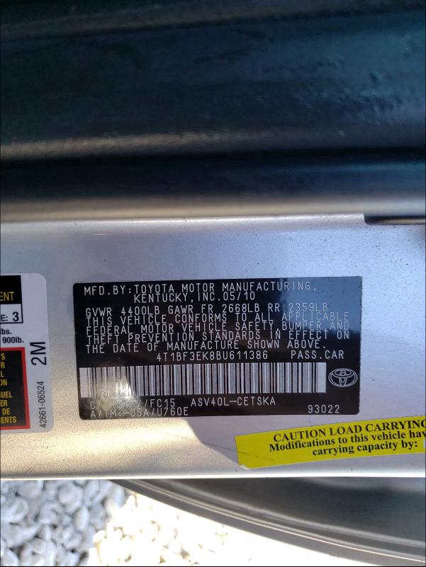 2011 TOYOTA CAMRY BASE 4T1BF3EK8BU611386