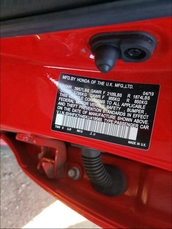 2019 HONDA CIVIC SPOR SHHFK7H45KU419565