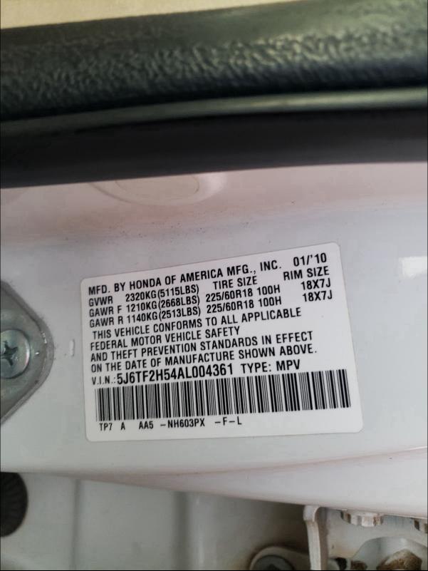 2010 HONDA ACCORD CRO 5J6TF2H54AL004361