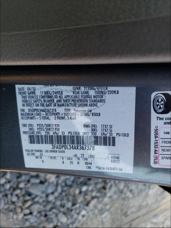 2010 FORD FUSION HYB 3FADP0L34AR367378