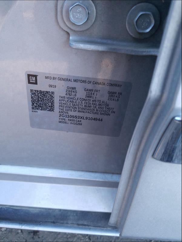 2020 CHEVROLET IMPALA PRE 2G1105S3XL9104944