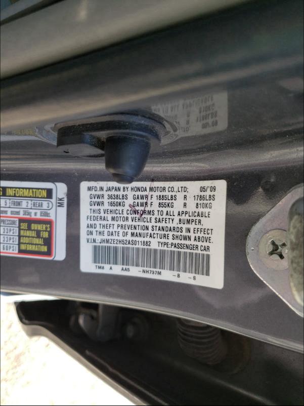 2010 HONDA INSIGHT LX JHMZE2H52AS011882